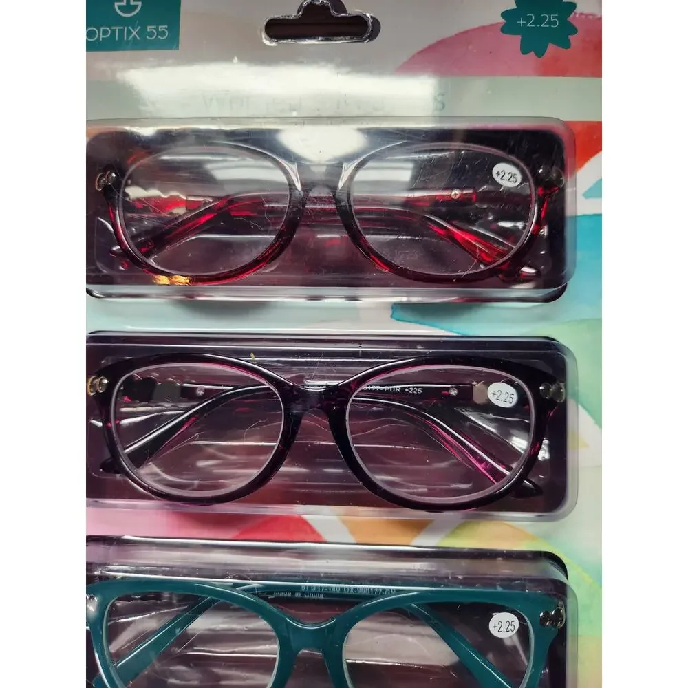 Optic 55 women's reading glasses +2.25 pack of 4 unopened new